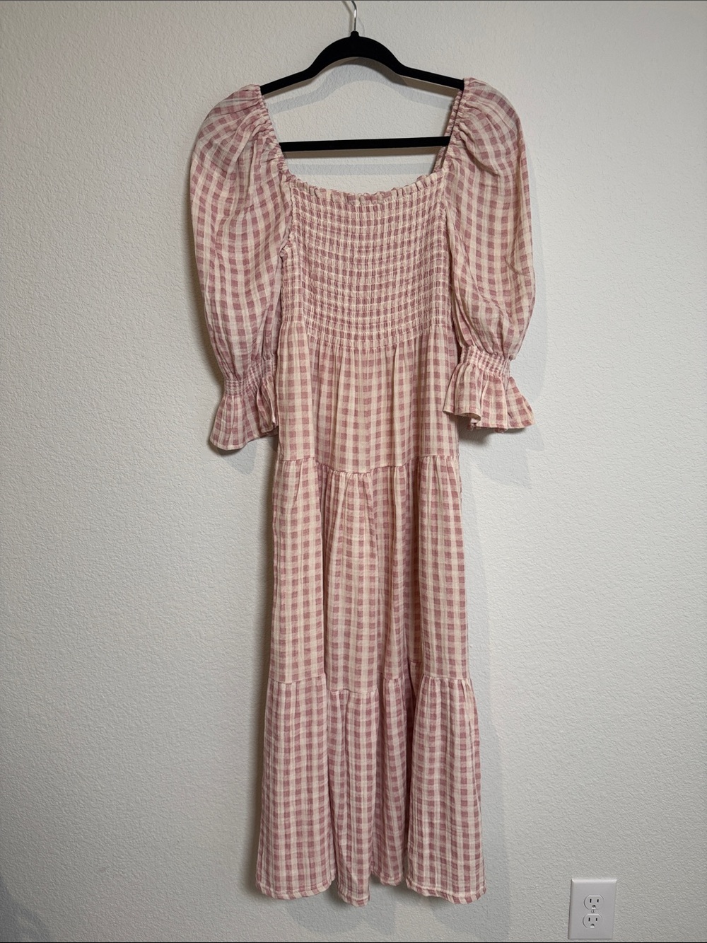 Nothing Fits But Kiko Pink Gingham Smocked Cottagecore Midi Dress Size Small